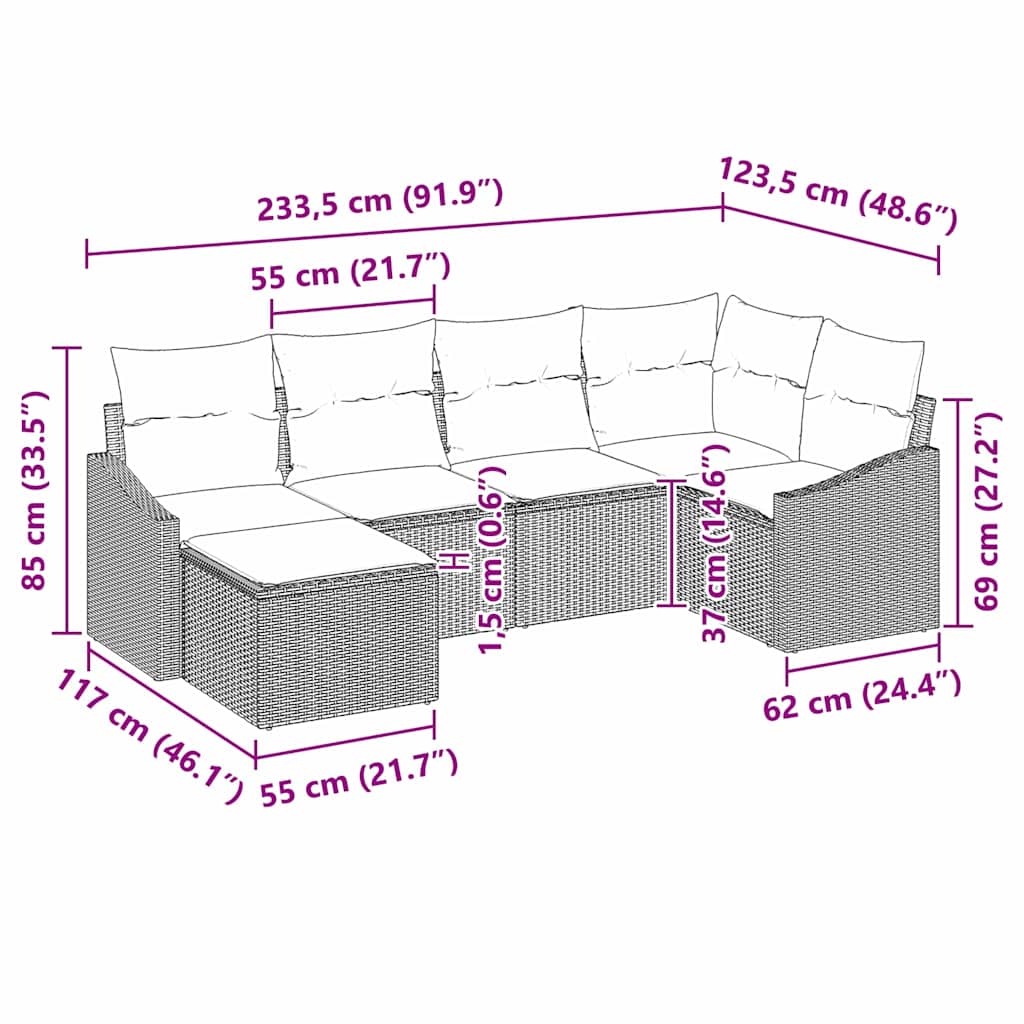 Zahradní jídelní souprava s polštářem 6 pcs Světle šedá - obrázek 14