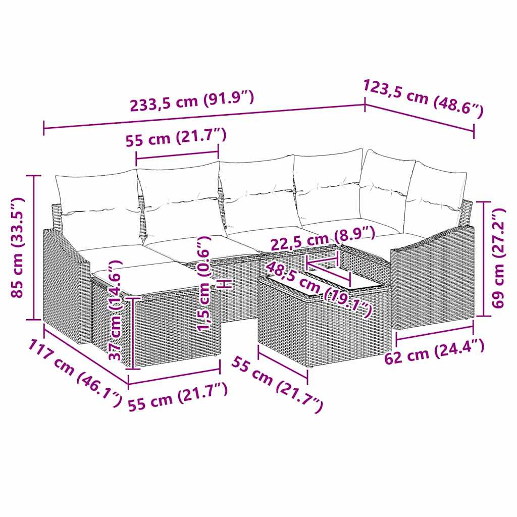 Zahradní jídelní souprava 7 pcs Béžová a Světle šedá - obrázek 15