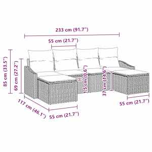 Zahradní jídelní souprava s polštářem 6 pcs Béžová a krémová - obrázek 12