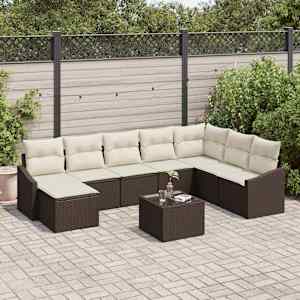 Vrtna sedežna garnitura 8 pcs Rjava in krem poli ratan