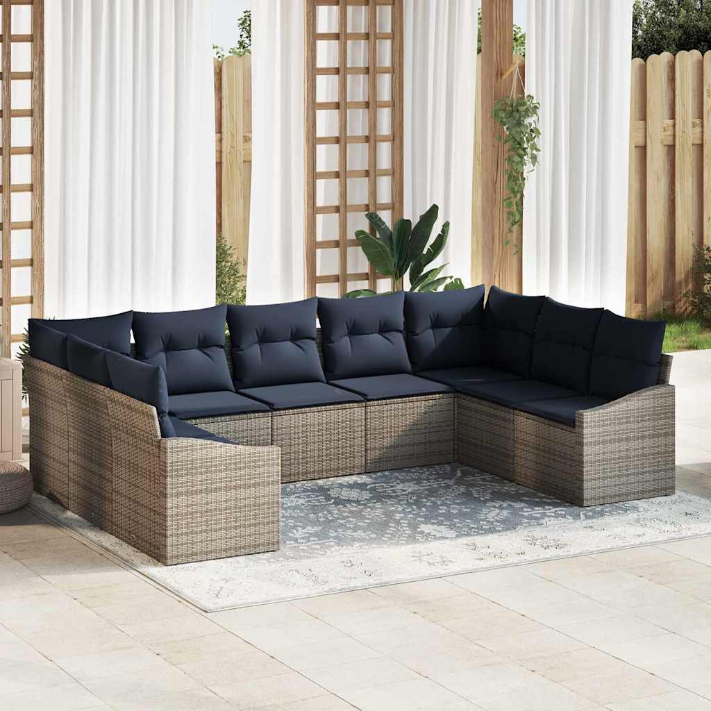 vidaXL Set de canapele pentru grădină 9 pcs Gri și albastru marin