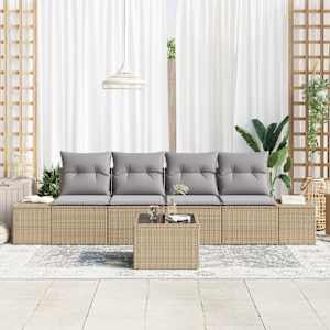 Sada zahradních pohovek 5 pcs Beige a šedá polyratan - obrázek 3