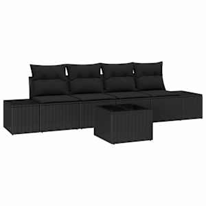 Sada zahradních pohovek s polštářem 5 pcs Černá polyratan - obrázek 2