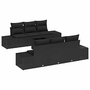 Sada zahradních pohovek s polštářem 8 pcs Černá polyratan - obrázek 2