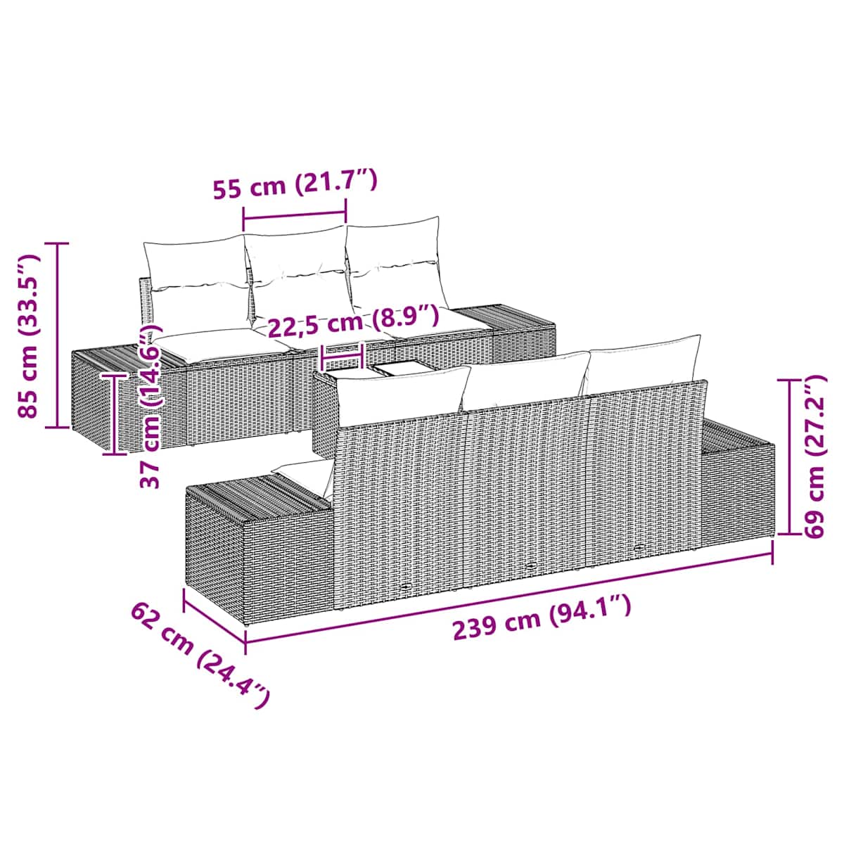 Havesofa Sæt 8 stk. polyrattan - Billede 11