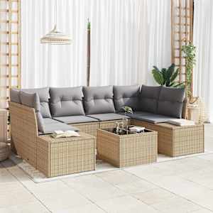 Sada zahradních pohovek 8 pcs Beige a šedá polyratan - obrázek 1