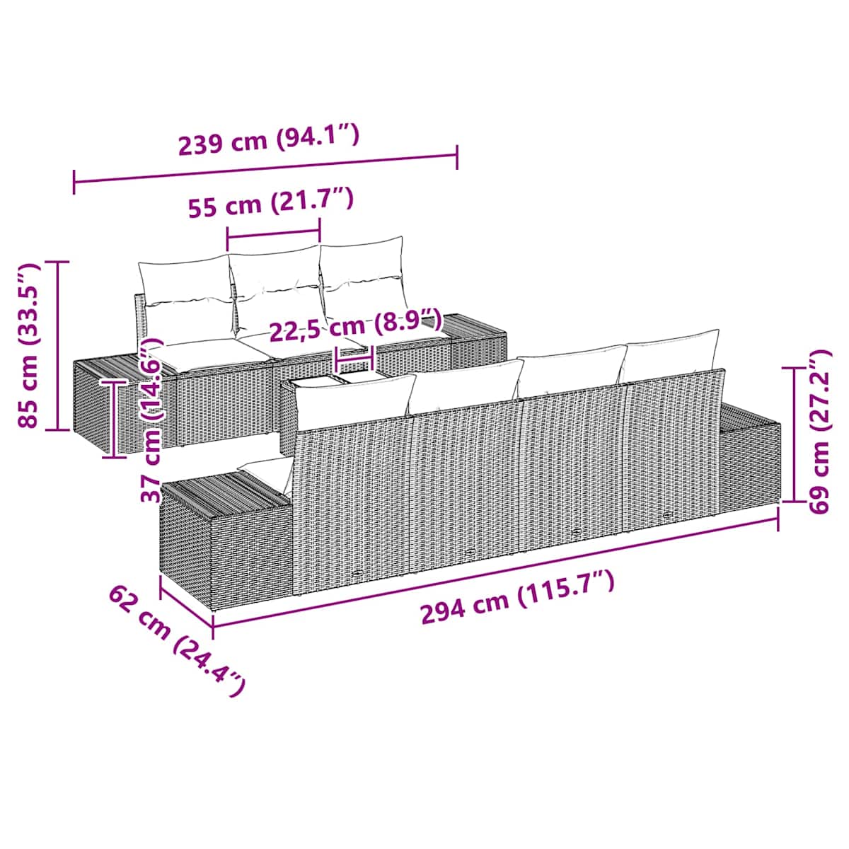 Havesofa Sæt 8 stk. polyrattan - Billede 11