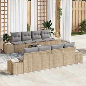 Sada zahradních pohovek 8 pcs Beige a šedá polyratan - obrázek 1