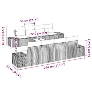 Sada zahradních pohovek 8 pcs Beige a šedá polyratan - obrázek 11