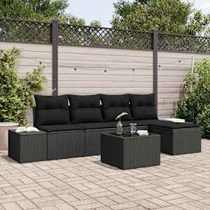 Vrtna sedežna garnitura z blazino 5 pcs Črna poli ratan