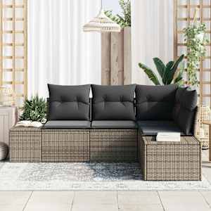 Sada zahradních pohovek s úložištěm 4 pcs Šedá polyratan - obrázek 3