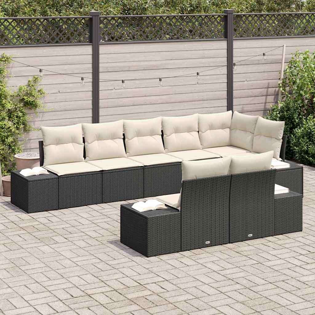 vidaXL 8-delige tuinset met kussens in zwart poly rattan