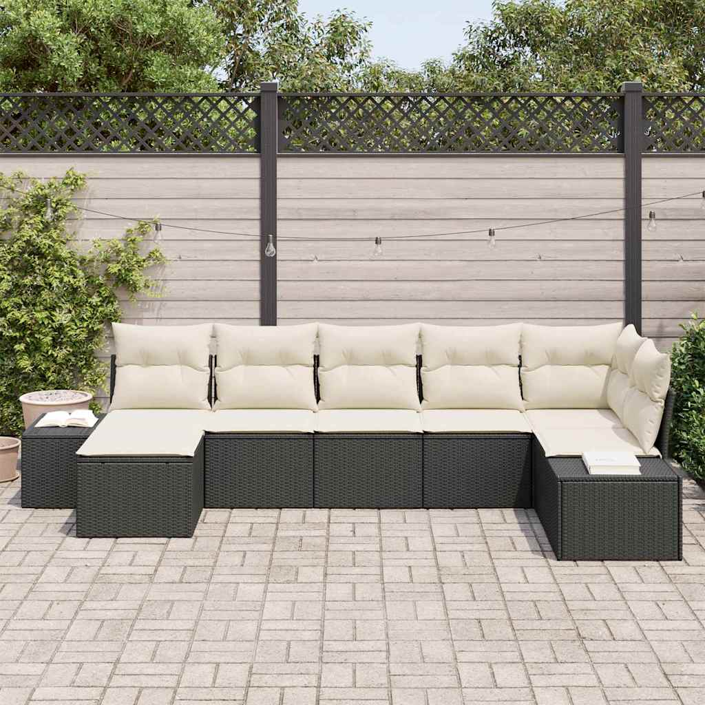 vidaXL Tuin Sofa Set met kussen 7 pcs Zwart PE Rattan