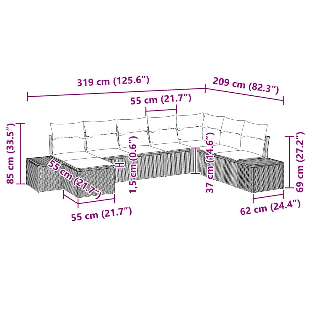 Sada zahradních pohovek s polštářem 8 pcs Šedá polyratan - obrázek 14