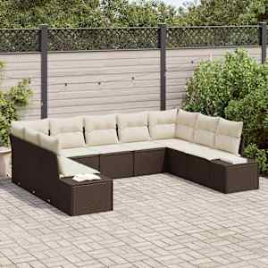 Vrtna sedežna garnitura z blazino 9 pcs Rjava in krem Poliratan