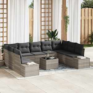 Vrtna sedežna garnitura z blazino 9 pcs Svetlo siva Poliratan