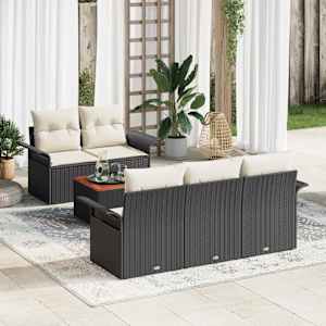 Vrtna sedežna garnitura 6 pcs Črna in krem poli ratan