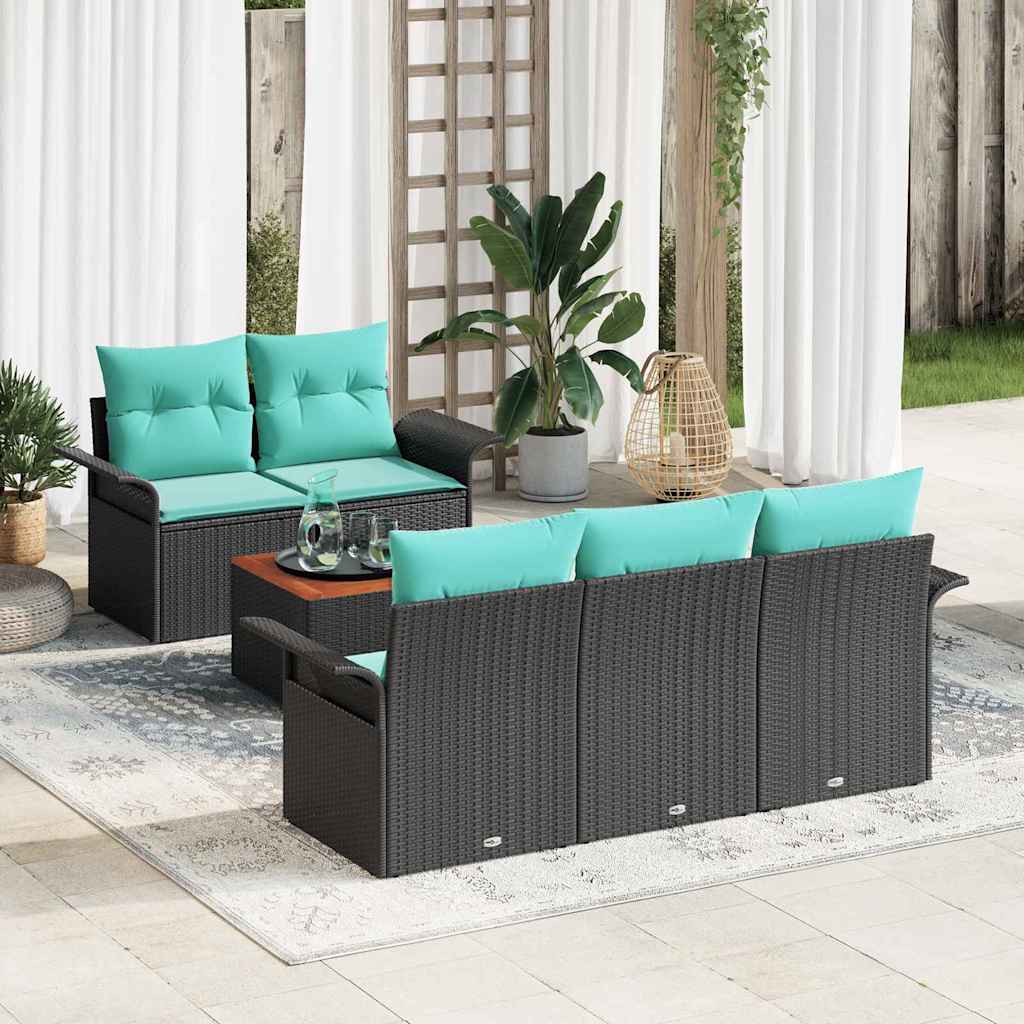 vidaXL Set de canapele pentru grădină 6 pcs Negru și Turcoaz poliratan