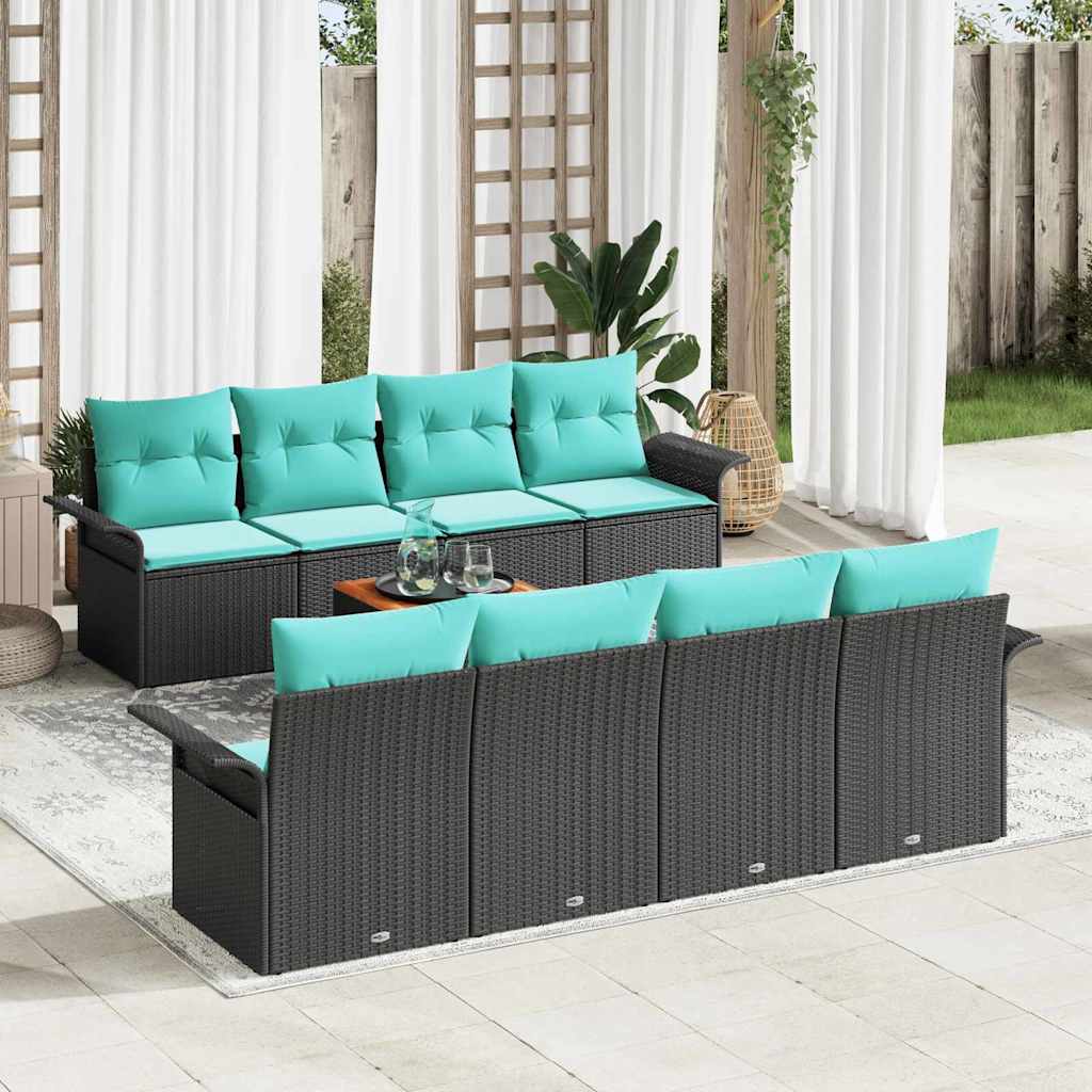 vidaXL Set de canapele pentru grădină 9 pcs Negru și Turcoaz poliratan