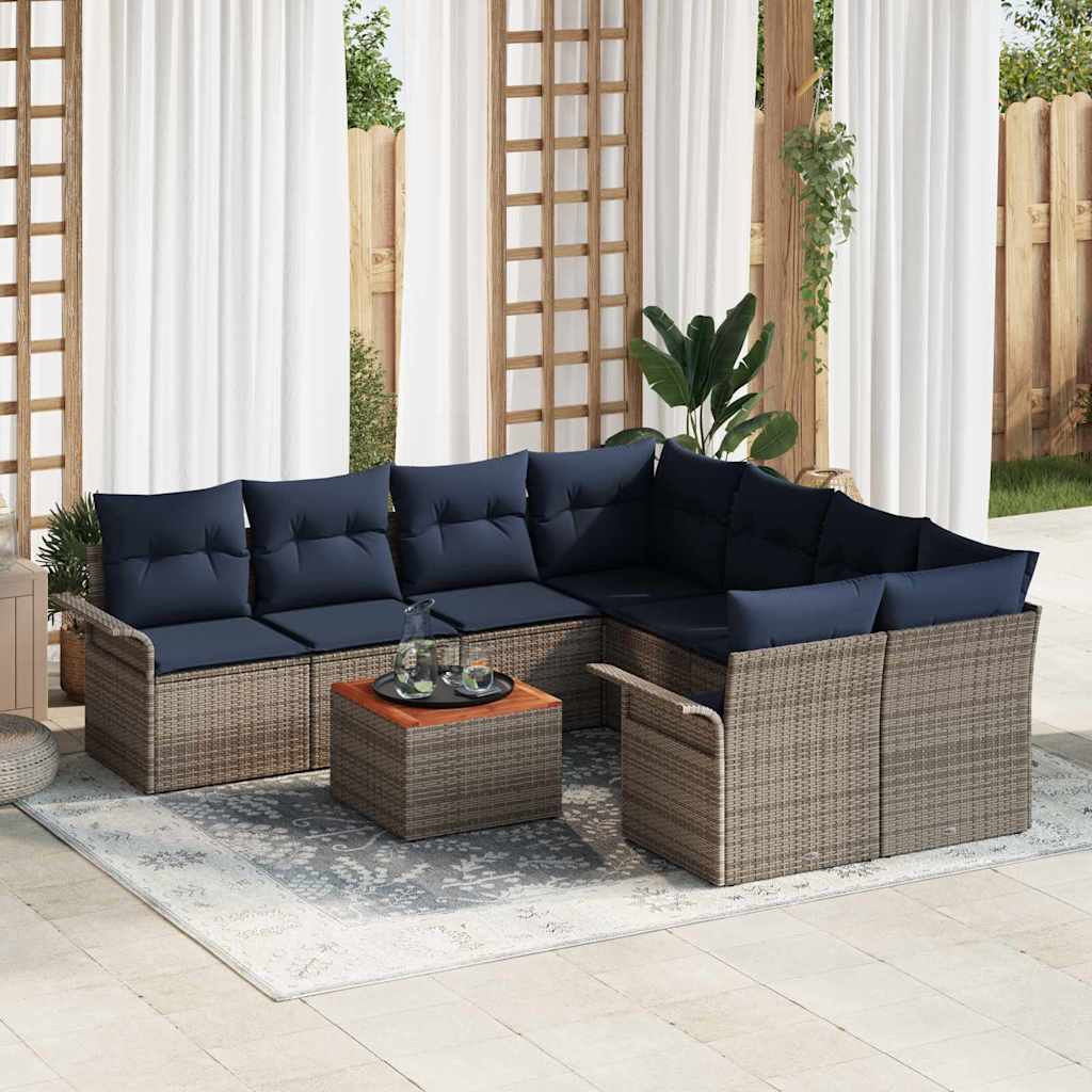 vidaXL Set de canapele pentru grădină 9 pcs Gri și albastru marin