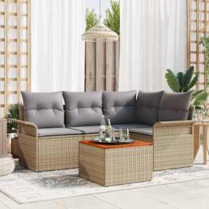 Vrtna sedežna garnitura 5 pcs Bež in svetlo siva poli ratan