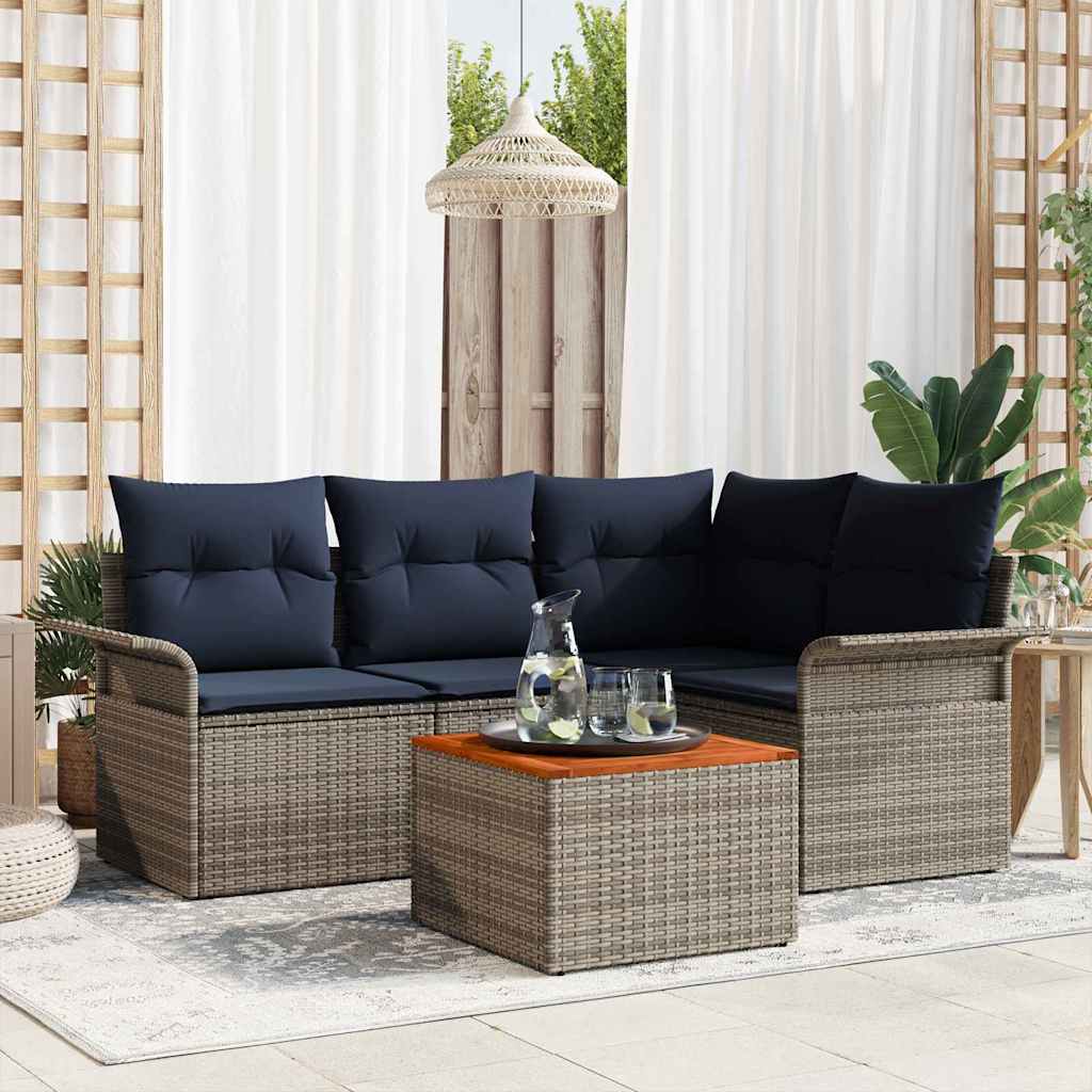 vidaXL Set de canapele pentru grădină 5 pcs Gri și albastru marin