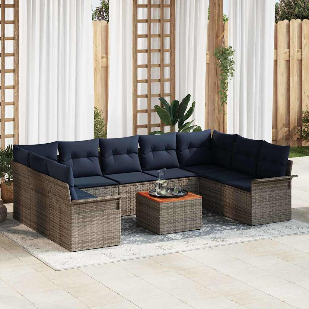 vidaXL Set de canapele pentru grădină 10 pcs Gri și albastru marin