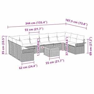 Vrtna sedežna garnitura s shranjevanjem 11 pcs Siva poli ratan - slika 13