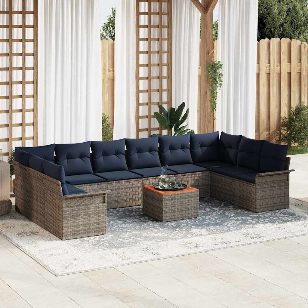 vidaXL Set de canapele pentru grădină 11 pcs Gri și albastru marin