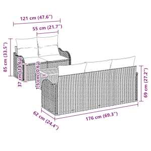 Vrtna sedežna garnitura s shranjevanjem 6 pcs Siva poli ratan - slika 11