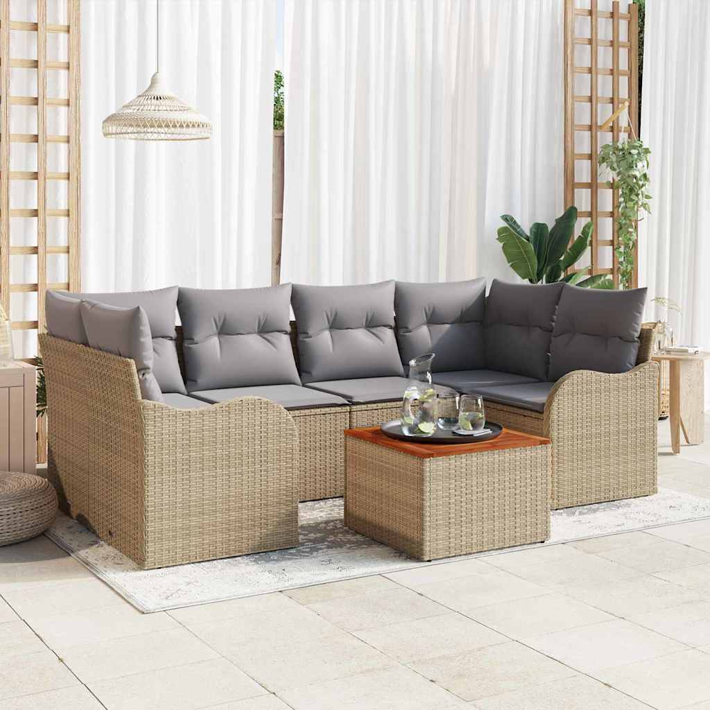 vidaXL Tuinbankset 7 pcs Beige, wit Groot Rattan , Staal, Polyester