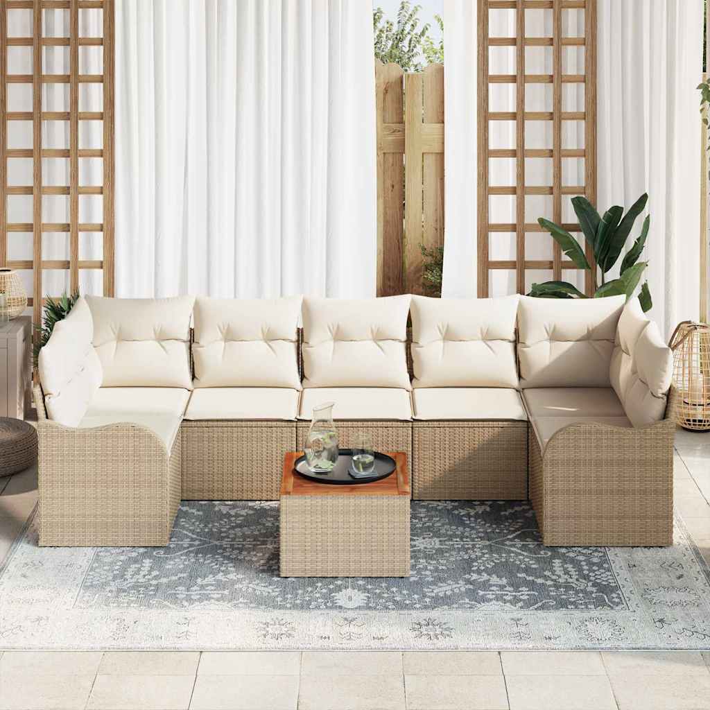 vidaXL Tuin Sofa Set 8 pcs Beige, wit Groot Riet, Polyester kussens