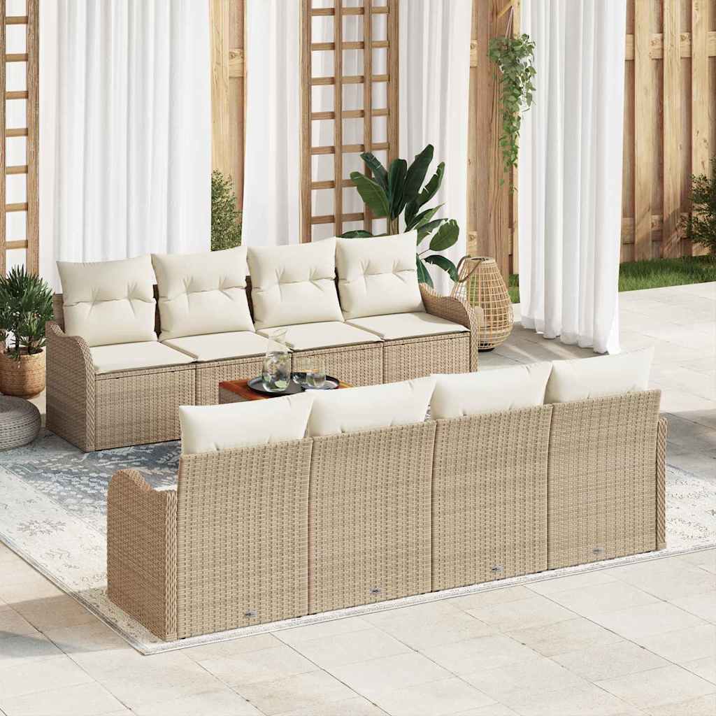 9-osaline Aia Diivanikomplekt Patjadega Beež Polü Rattan Acacia