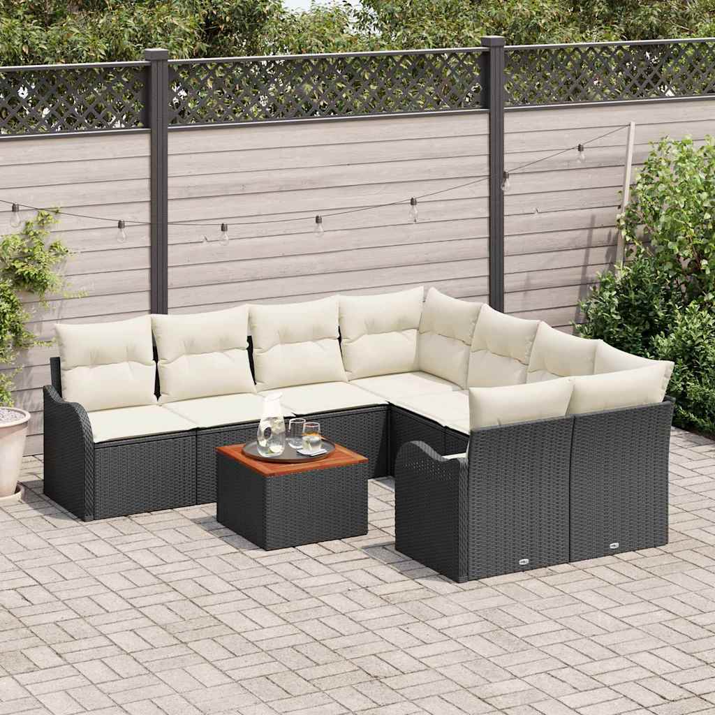 vidaXL Tuin Sofa Set 9 pcs Zwart, wit Groot Riet, stof, hout