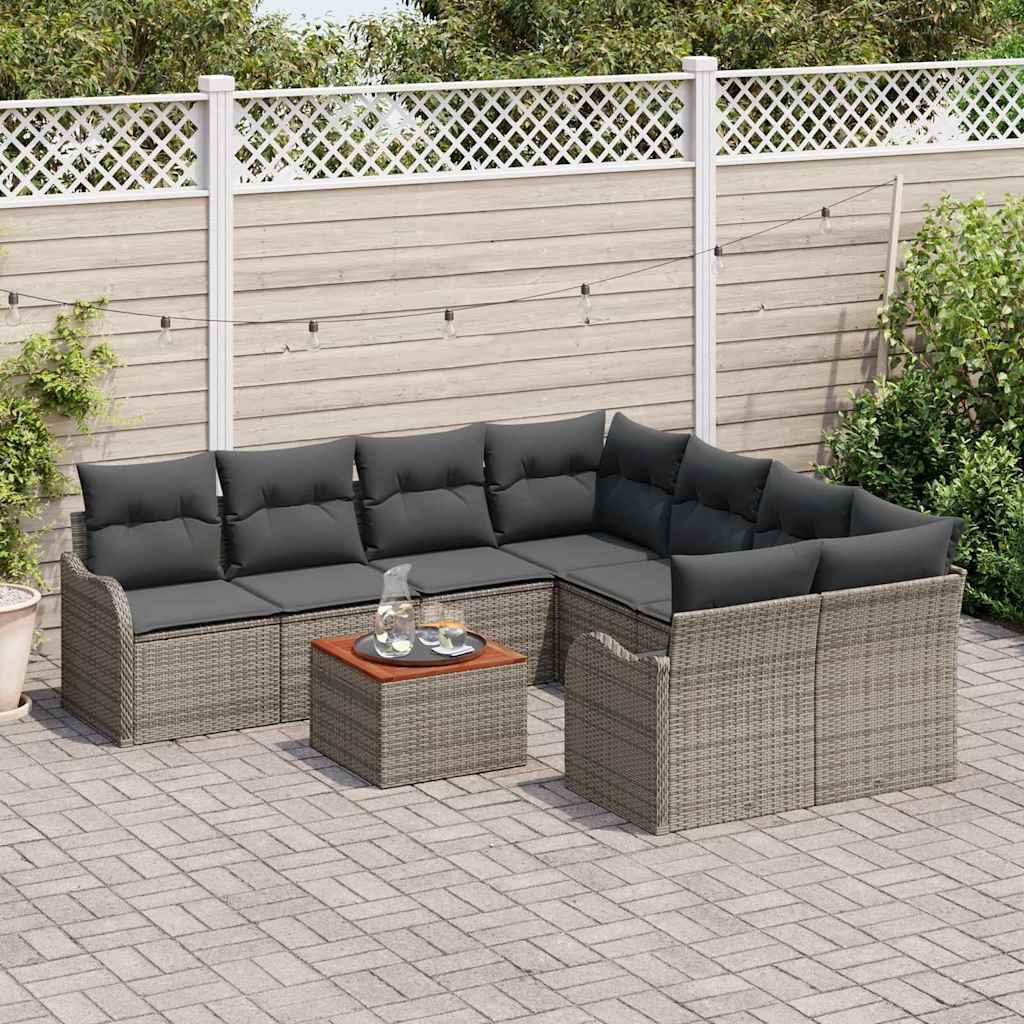 vidaXL Tuin Sofa Set 9 pcs Grijs Groot Rattan, Hout