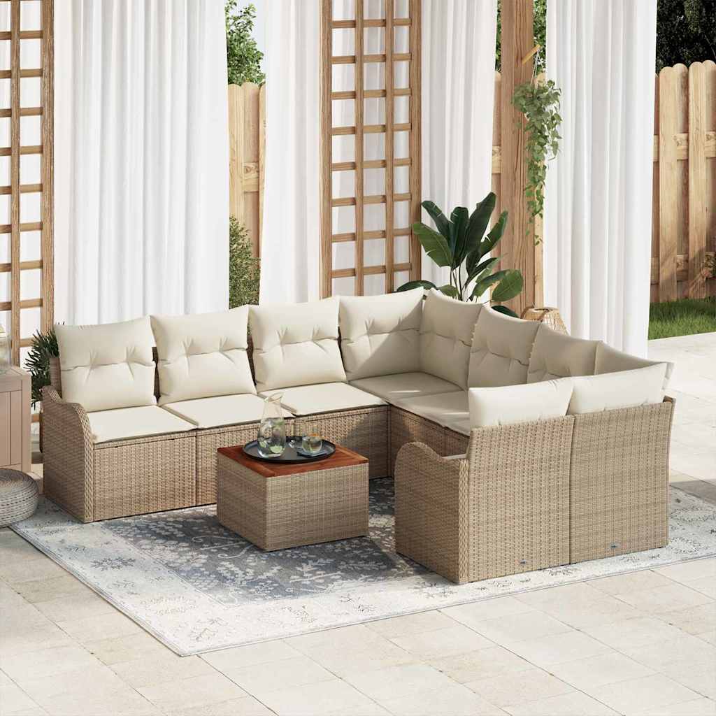 9 Delt Have Sofa Sæt med Puder Beige Poly Rattan Acacia, vidaXL 2-personers Have Sofa med Opbevaring & Puder Beige Poly Rattan