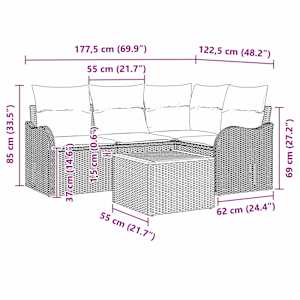 Sada zahradních pohovek 5 pcs Béžová a krémová polyratan - obrázek 13