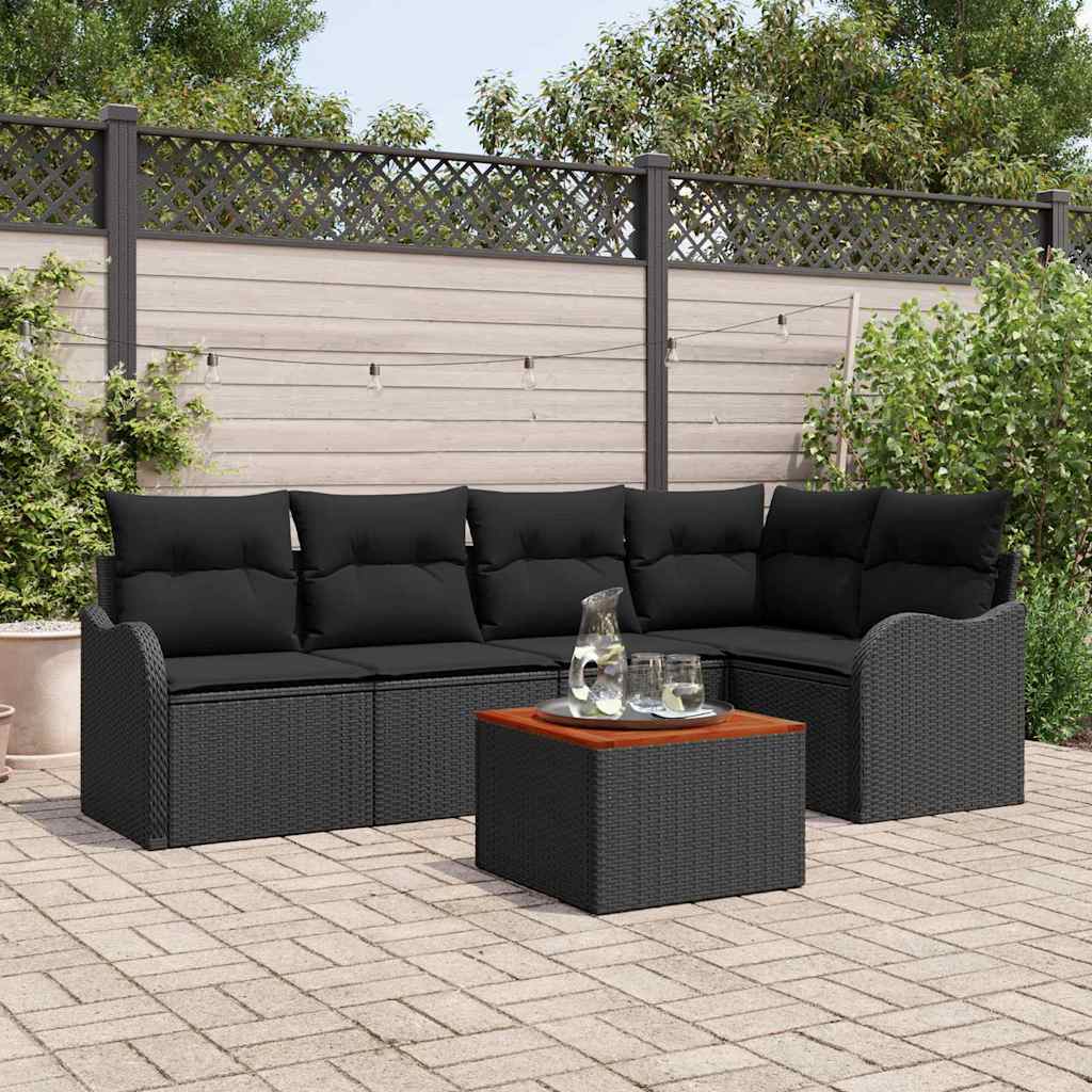 6-delt havemøbel sæt med puder i sort poly rattan og akacie, vidaXL 2-personers havesofa med opbevaring & puder i sort poly rattan