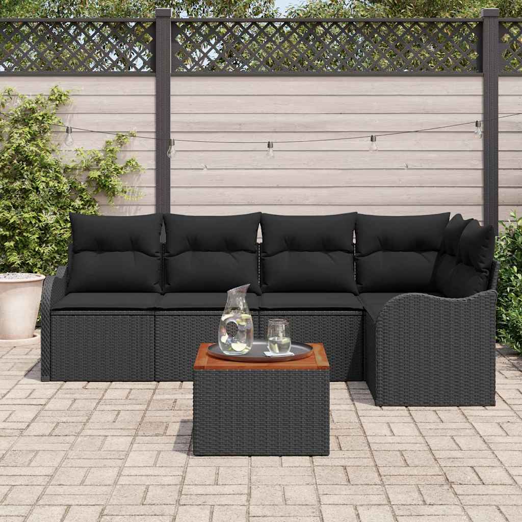 vidaXL Tuin Sofa Set 6 pcs Zwart Groot Poly rattan & Staal