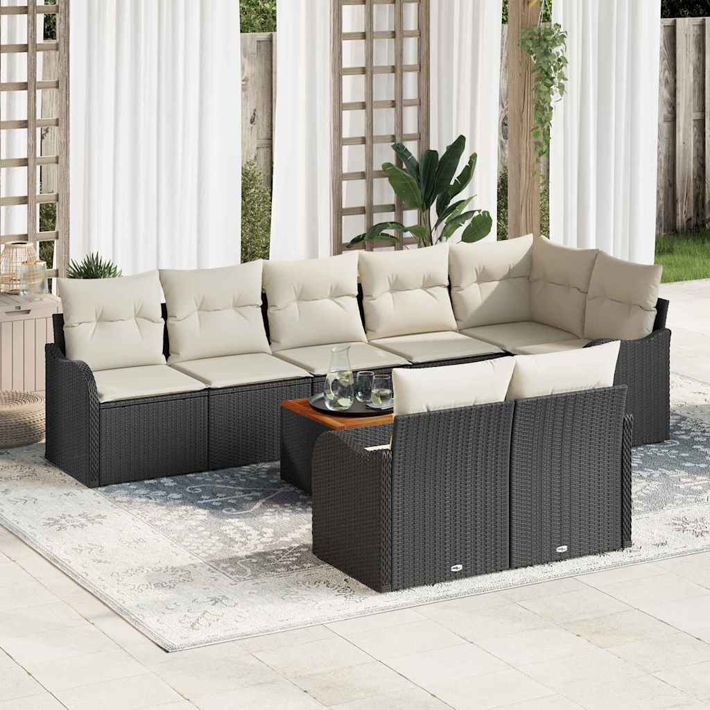 9 Styk Have Sofa Sæt med Puder i Sort Poly Rattan, vidaXL 2-sæders Have Sofa med Opbevaring & Puder i Sort Poly Rattan