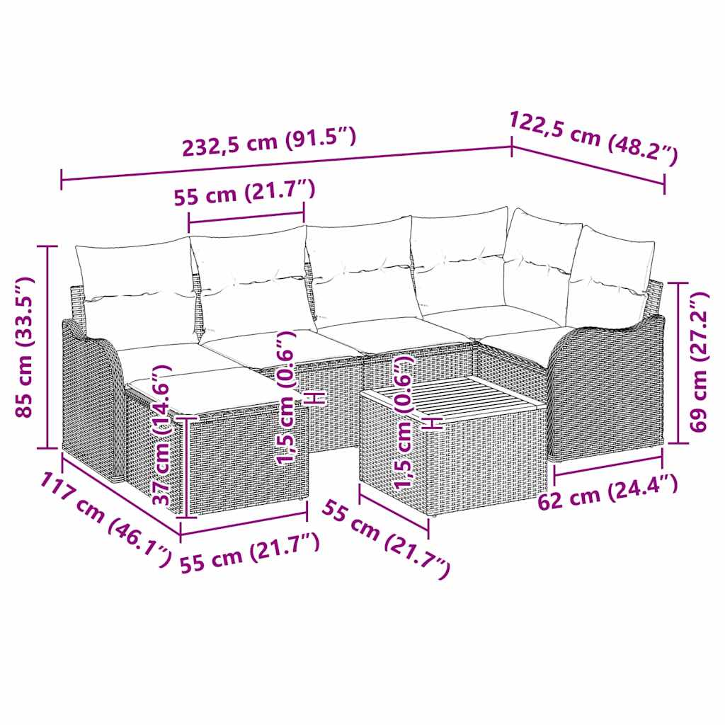 Sada zahradních pohovek 7 pcs Černá a krémová polyratan - obrázek 15