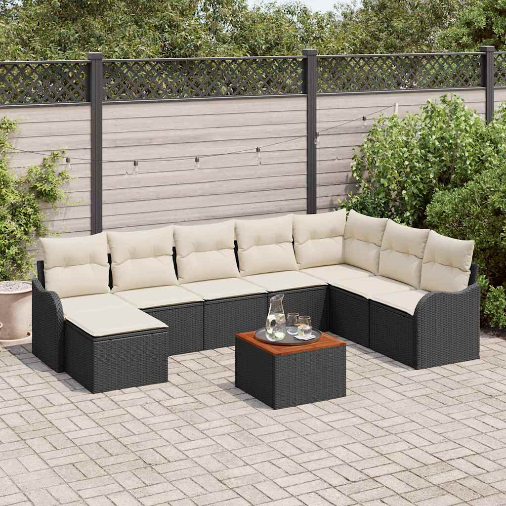 9 Stykker Have Sofa Sæt Med Puder Sort Poly Rattan Akacia, vidaXL 2-sæders Have Sofa Med Opbevaring & Puder Sort Poly Rattan