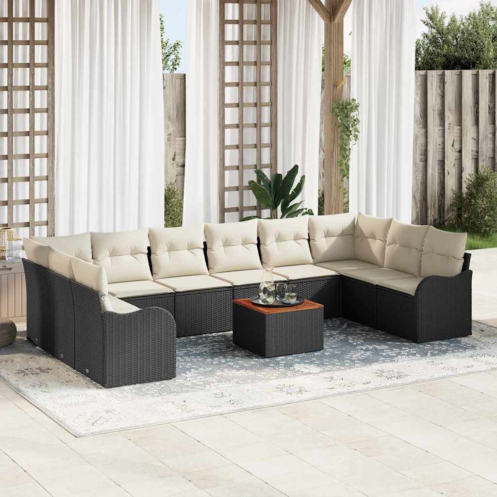 11-delt havensofa sæt med puder sort poly rattan, vidaXL 2-personers havensofa med opbevaring og puder sort poly rattan