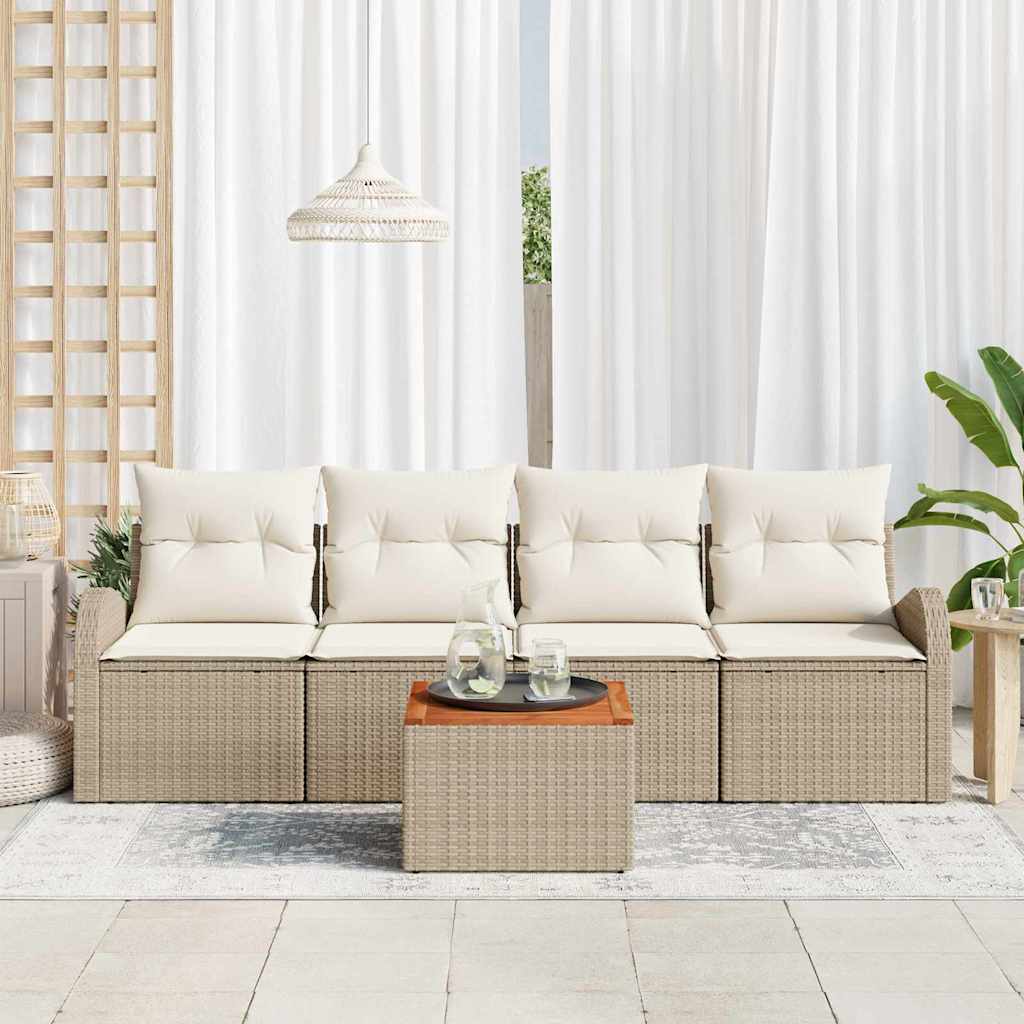 vidaXL Tuin Sofa Set 5 pcs Beige, wit Groot Poly riet, hout