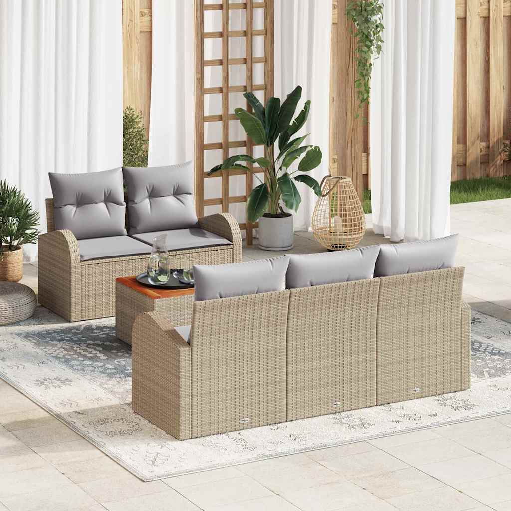 6-delt havemøbel med puder beige poly rattan akacia, vidaXL 2-sæders havesofa med opbevaring & puder beige poly rattan
