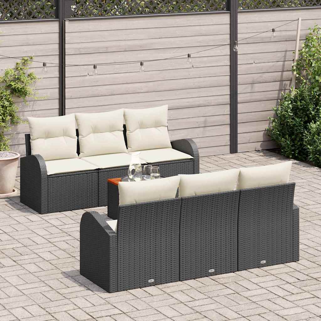 vidaXL Tuin Sofa Set 7 pcs Zwart, wit Groot Poly Rattan, Polyester