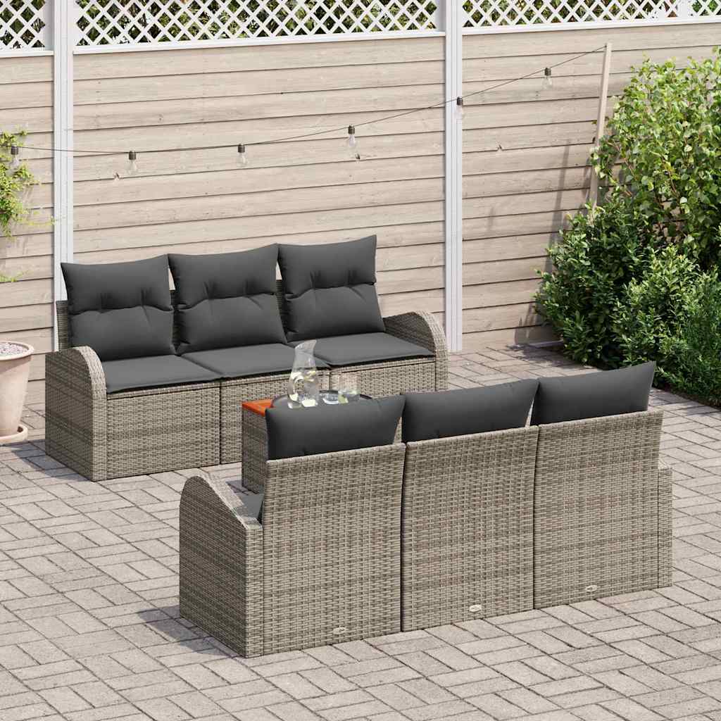 vidaXL Tuin Sofa Set 7 pcs Grijs Groot Poly Rattan, Stof