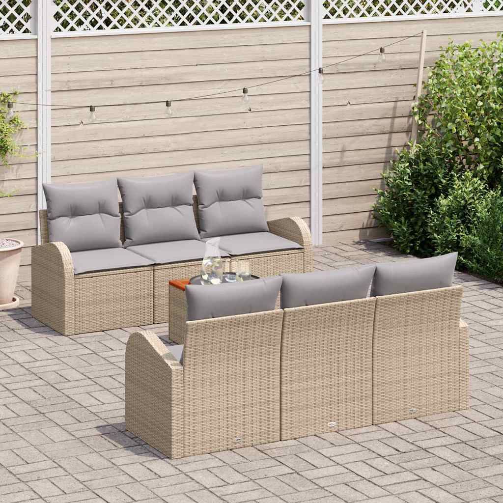 vidaXL Tuin Sofa Set 7 pcs Beige, lichtgrijs Middelgroot Riet en stof