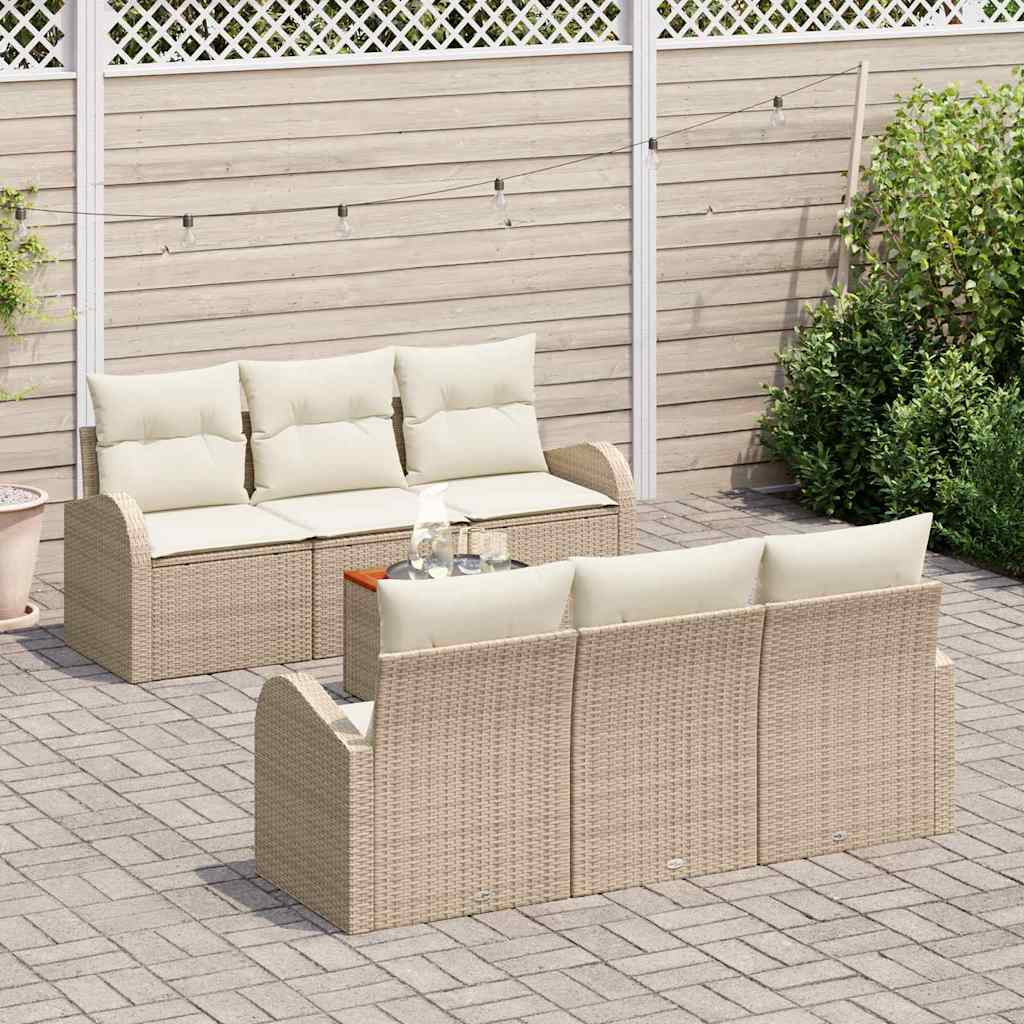 vidaXL Tuin Sofa Set 7 pcs Beige, wit Medium Poly Rattan, Stof