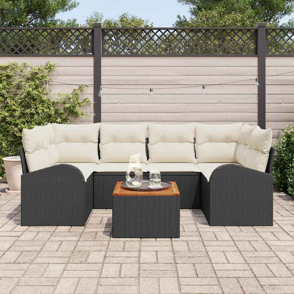 vidaXL Tuin Sofa Set 7 pcs Zwart, wit Gemiddeld Rattan en hout